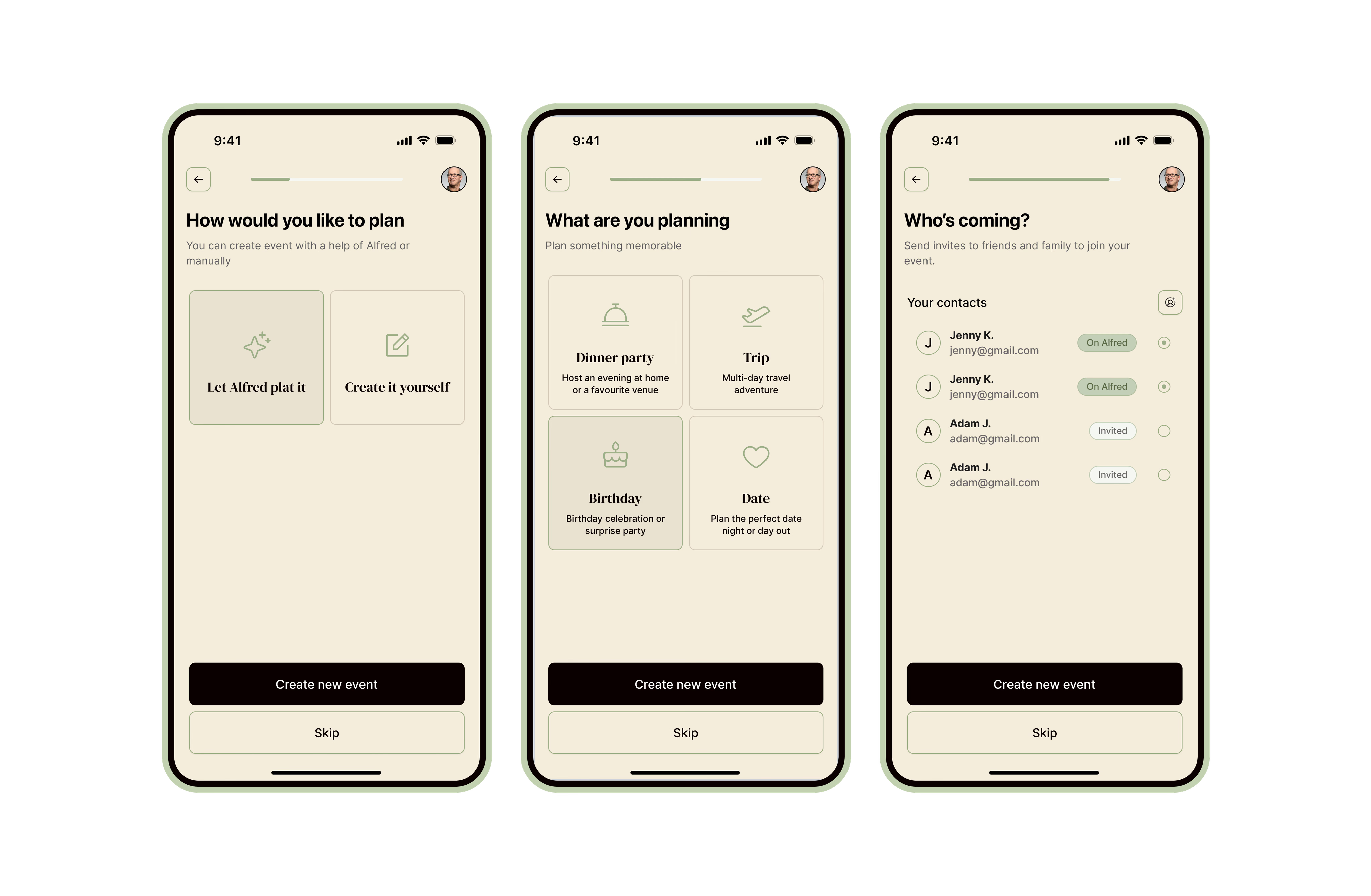 Alfred app screens with the AI agent handling guest communication