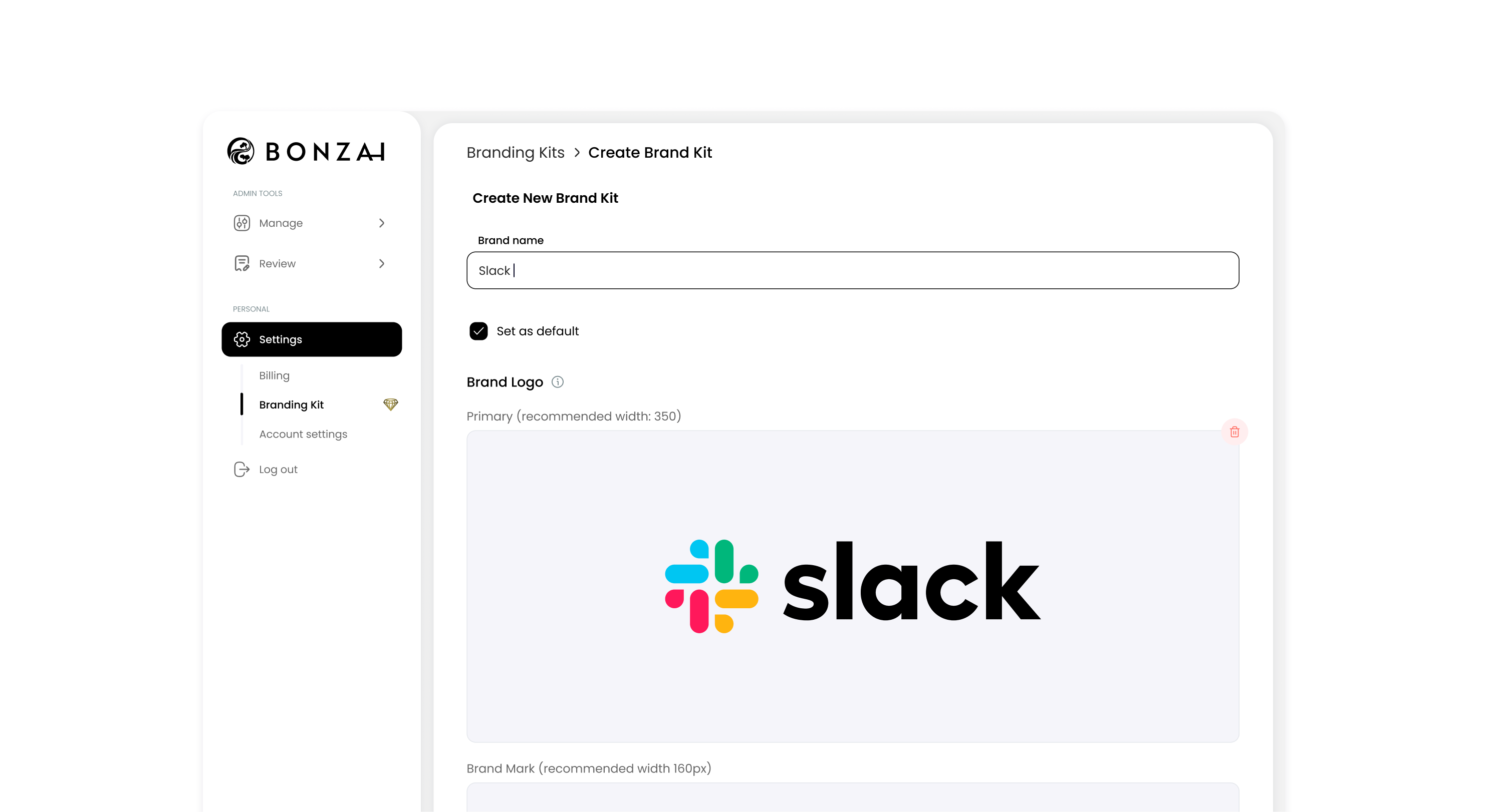 Branding kit library with a kit selector