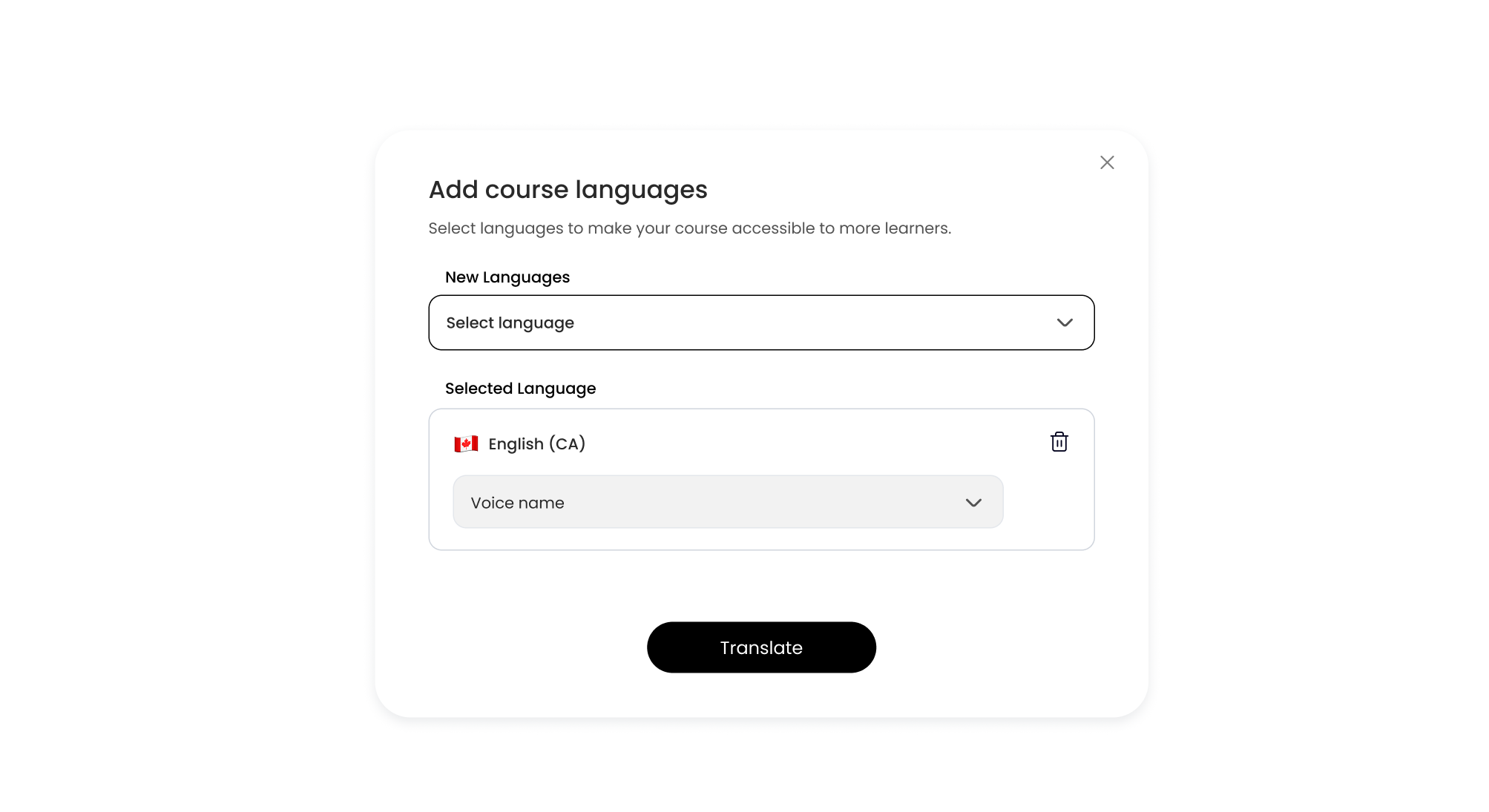 Add course languages dialog
